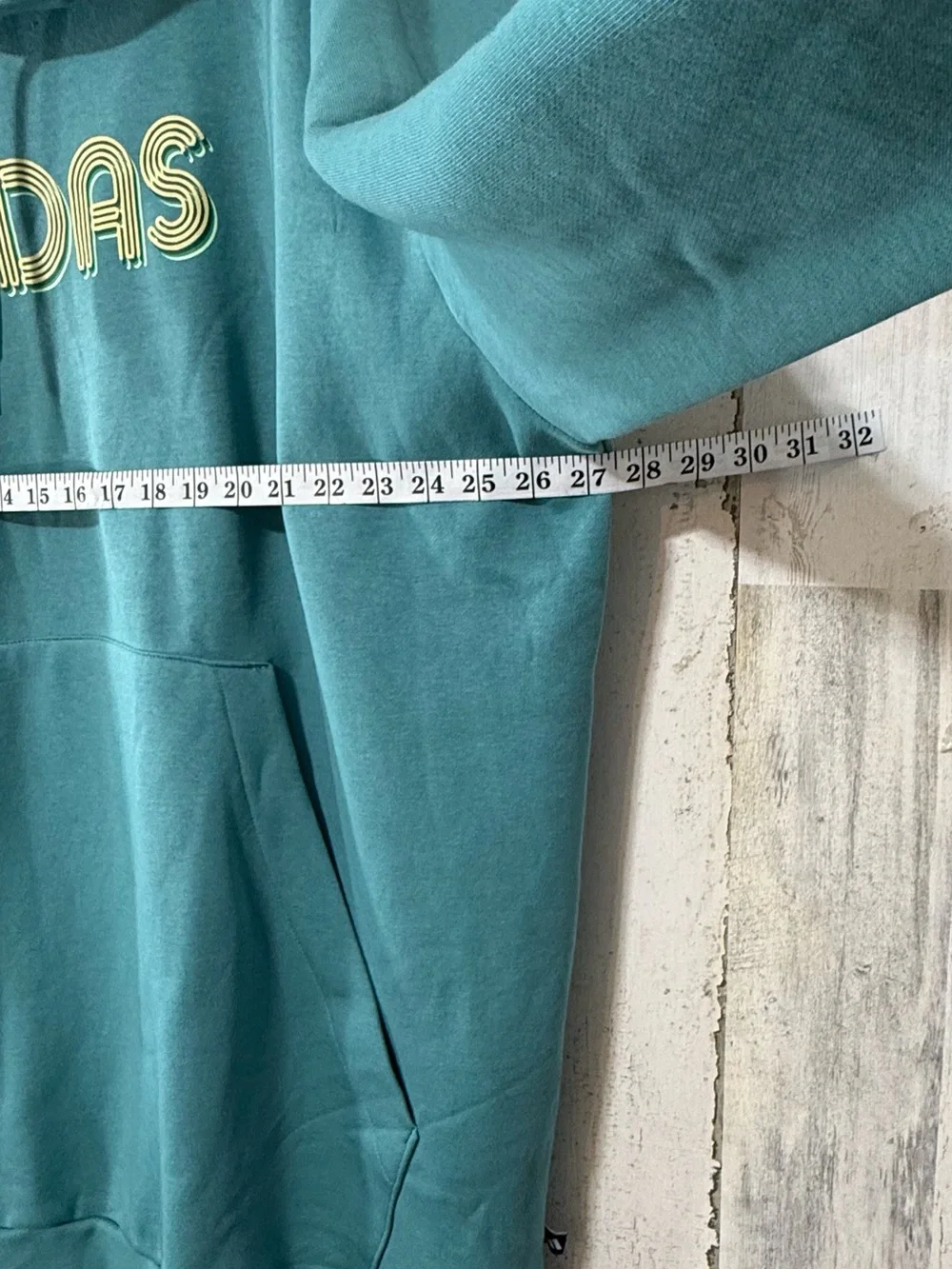 adidas Powder Teal Hoodie with Yellow-Green Logo Accent